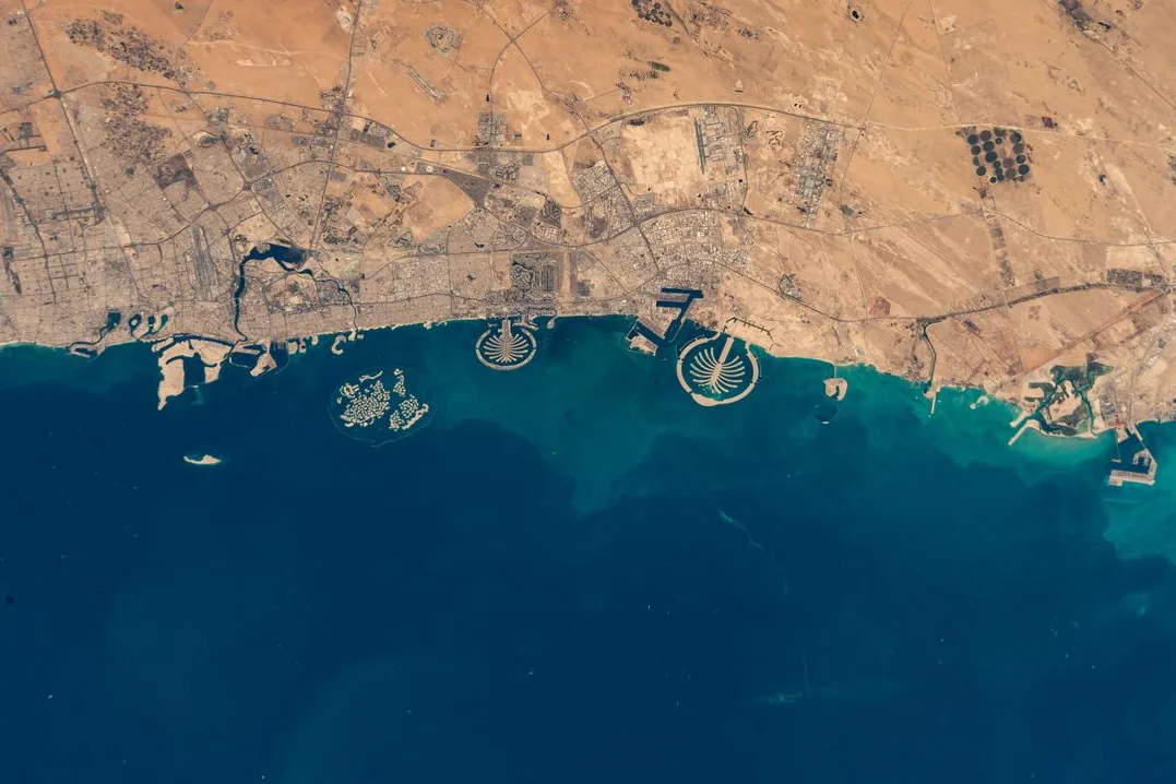 Dubai's Gulf coast and its artificial Palm islands, seen from the International Space Station in January 2025